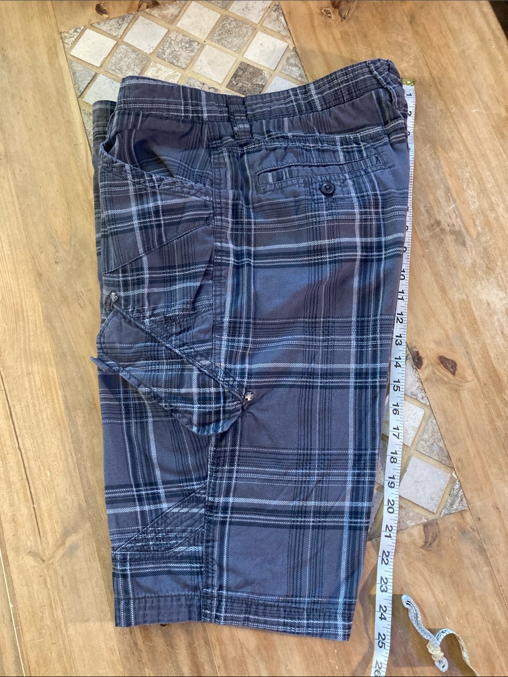 Plaid Cargo Shorts for Men - Blue Gray